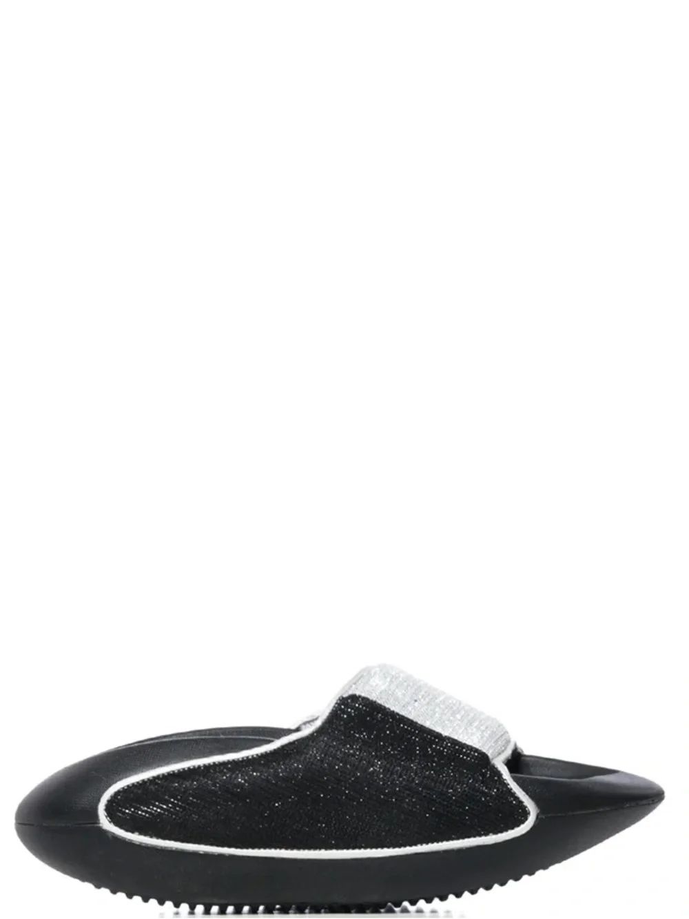 Black & Silver Sparkly Metallic Design Slip On Sandals